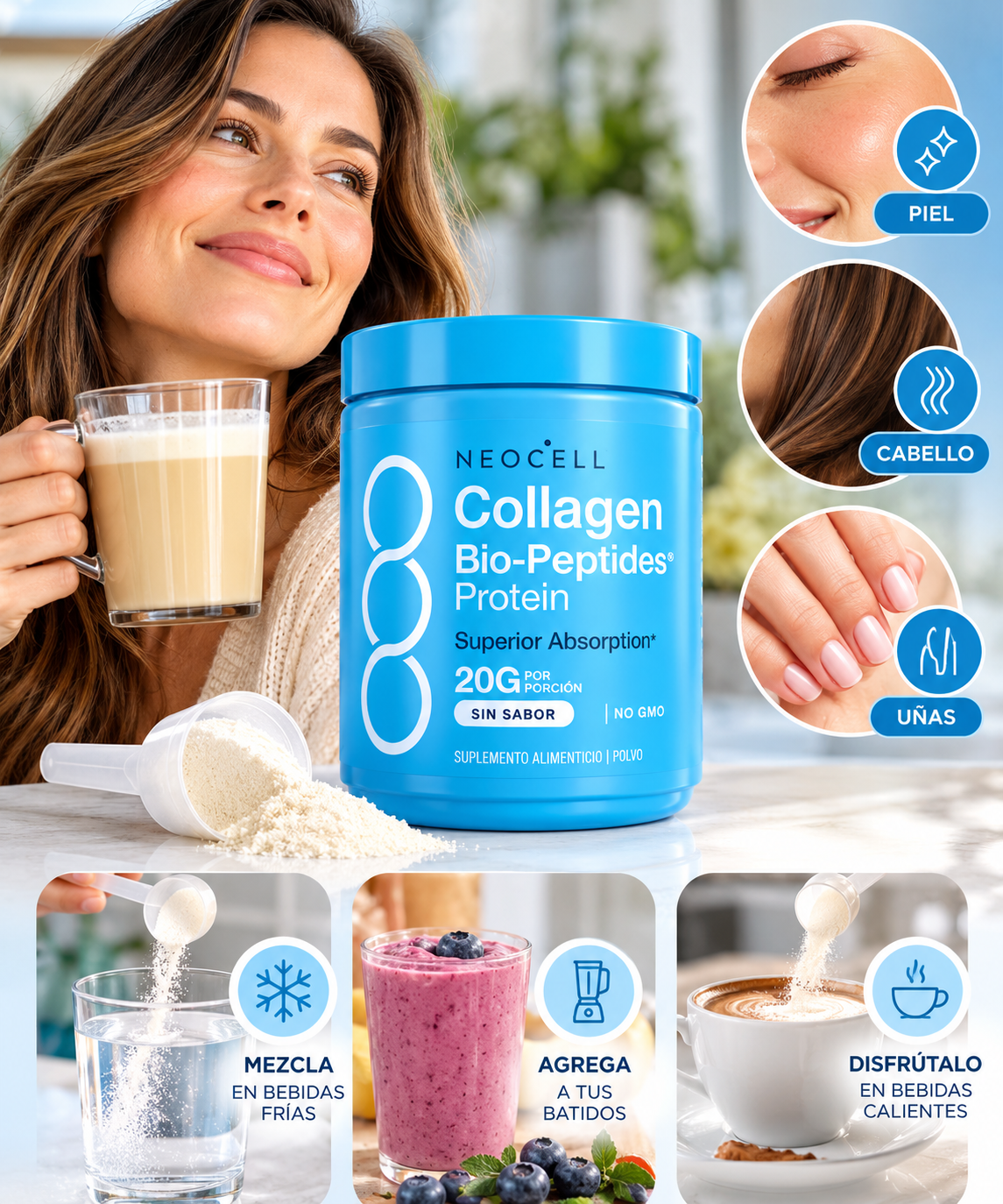 Collagen Bio-Peptides™ | Piel Hidratada ✨ Cabello Saludable 💆‍♀️ Uñas Fuertes 💅