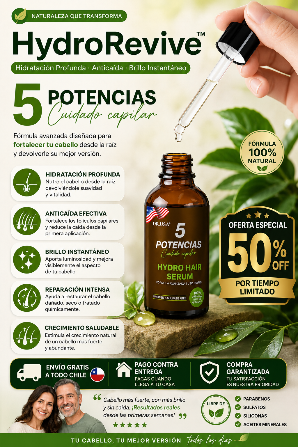 HydroRevive™ Hidratación Profunda · Anticaída · Brillo Instantáneo